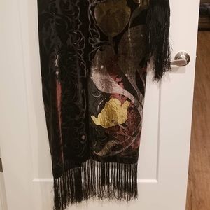 Long black fringe kimono